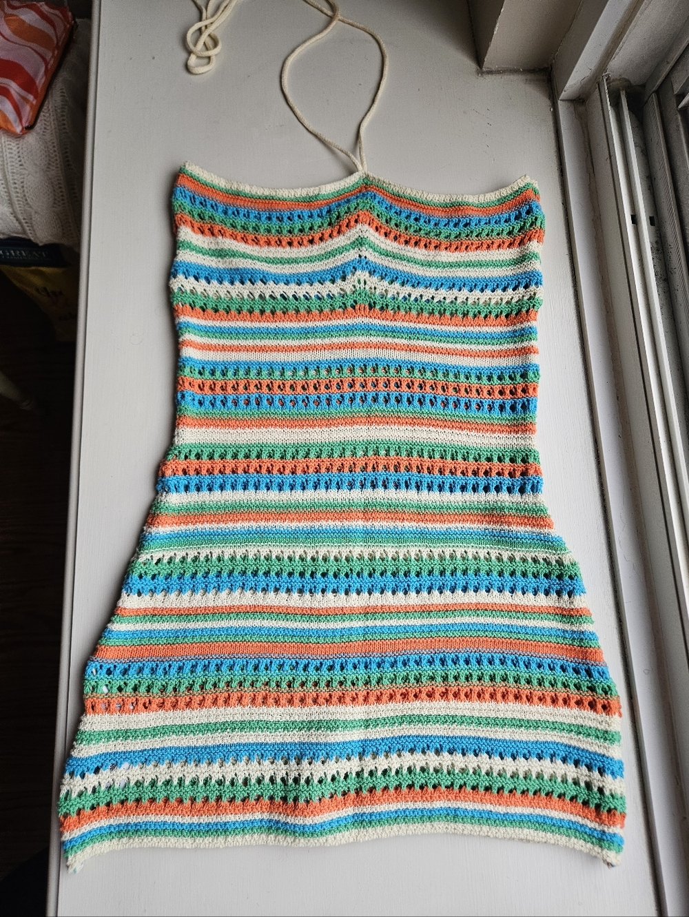 Mango Crochet Striped Swim Coverup in Teal, Orange, White